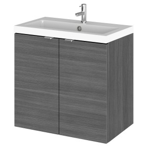 Fusion Anthracite Woodgrain 600mm (w) x 579mm (h) x 360mm (d) Wall Hung Full Depth 2 Door Vanity Unit with Basin