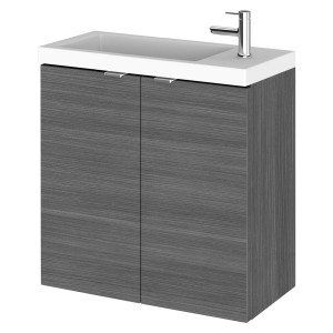 Fusion Anthracite Woodgrain 500mm (w) x 579mm (h) x 260mm (d) Wall Hung Slimline 2 Door Vanity Unit with Basin