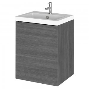 Fusion Anthracite Woodgrain 400mm (w) x 579mm (h) x 360mm (d) Wall Hung Full Depth 2 Door Vanity Unit with Basin