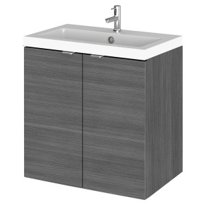 Fusion Anthracite Woodgrain 500mm (w) x 579mm (h) x 360mm (d) Wall Hung Full Depth 2 Door Vanity Unit with Basin