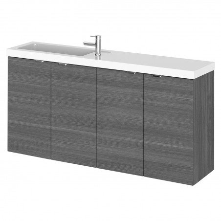 Fusion Anthracite Woodgrain 1000mm (w) x 579mm (h) x 260mm (d) Wall Hung Slimline 4 Door Vanity Unit with Basin