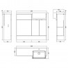 Fusion Anthracite Woodgrain 1000mm (w) x 904mm (h) x 360mm (d) Combination Unit - Technical Drawing