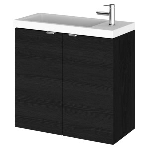 Fusion Charcoal Black 600mm (w) x 579mm (h) x 255mm (d) Wall Hung Slimline 2 Door Vanity Unit and Basin with 1 Side Tap Hole