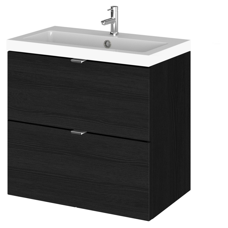 Fusion Charcoal Black 600mm (w) x 579mm (h) x 360mm (d) Wall Hung Full Depth 2 Drawer Vanity Unit with Basin