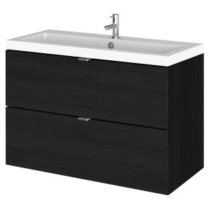 Fusion Charcoal Black 800mm (w) x 579mm (h) x 360mm (d) Wall Hung Full Depth 2 Drawer Vanity Unit with Basin