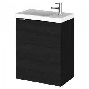 Fusion Charcoal Black 400mm (w) x 579mm (h) x 260mm (d) Wall Hung Slimline 1 Door Vanity Unit with Basin
