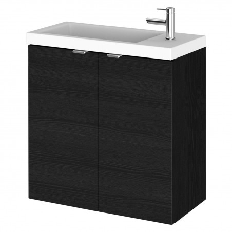 Fusion Charcoal Black 500mm (w) x 579mm (h) x 260mm (d) Wall Hung Slimline 2 Door Vanity Unit with Basin