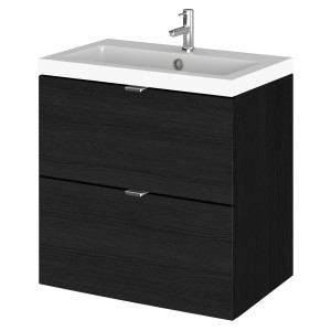 Fusion Charcoal Black 500mm (w) x 579mm (h) x 360mm (d) Wall Hung Full Depth 2 Drawer Vanity Unit with Basin
