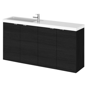 Fusion Charcoal Black 1000mm (w) x 579mm (h) x 260mm (d) Wall Hung Slimline 4 Door Vanity Unit with Basin