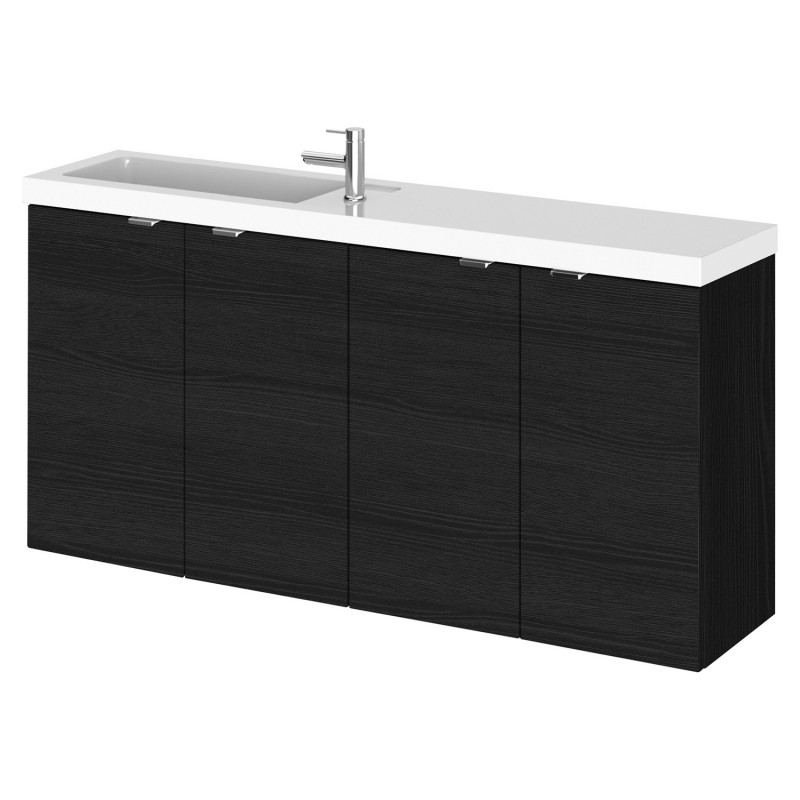 Fusion Charcoal Black 1000mm (w) x 579mm (h) x 260mm (d) Wall Hung Slimline 4 Door Vanity Unit with Basin