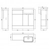 Fusion Charcoal Black 1000mm (w) x 904mm (h) x 460mm (d) Combination Unit - Technical Drawing