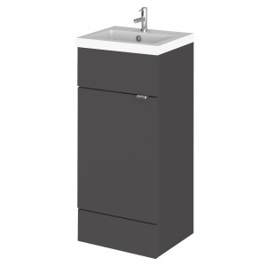 Fusion Gloss Grey 400mm (w) x 904mm (h) x 400mm (d) Full Depth Vanity Unit and Basin with 1 Tap Hole