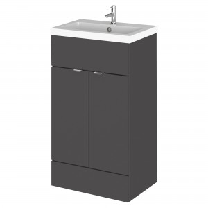 Fusion Gloss Grey 500mm (w) x 904mm (h) x 360mm (d) Full Depth Vanity Unit and Basin with 1 Tap Hole