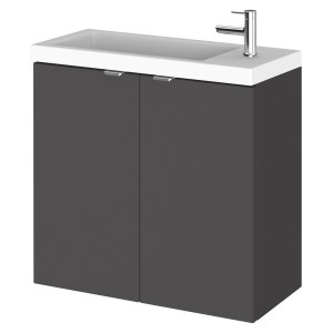 Fusion Gloss Grey 600mm (w) x 579mm (h) x 255mm (d) Wall Hung Slimline 2 Door Vanity Unit and Basin with 1 Side Tap Hole