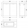 Fusion Gloss Grey 600mm (w) x 579mm (h) x 255mm (d) Wall Hung Slimline 2 Door Vanity Unit and Basin - Technical Drawing