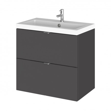 Fusion Gloss Grey 600mm (w) x 579mm (h) x 360mm (d) Wall Hung Full Depth 2 Drawer Vanity Unit with Basin