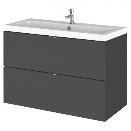 Fusion Gloss Grey 800mm (w) x 579mm (h) x 360mm (d) Wall Hung Full Depth 2 Drawer Vanity Unit with Basin