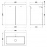 Fusion Gloss Grey 600mm (w) x 579mm (h) x 360mm (d) Wall Hung Full Depth 2 Door Vanity Unit with Basin - Technical Drawing