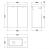 Fusion Gloss Grey 500mm (w) x 579mm (h) x 260mm (d) Wall Hung Slimline 2 Door Vanity Unit with Basin - Technical Drawing