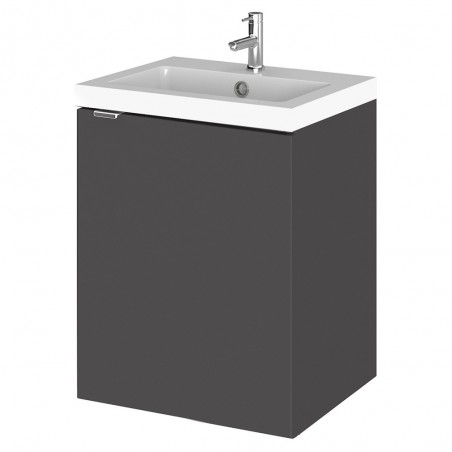 Fusion Gloss Grey 400mm (w) x 904mm (h) x 360mm (d) Wall Hung Full Depth 1 Door Vanity Unit with Basin