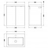 Fusion Gloss Grey 500mm (w) x 579mm (h) x 360mm (d) Wall Hung Full Depth 2 Door Vanity Unit with Basin - Technical Drawing
