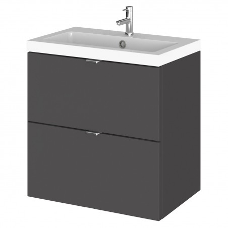 Fusion Gloss Grey 500mm (w) x 579mm (h) x 360mm (d) Wall Hung Full Depth 2 Drawer Vanity Unit with Basin