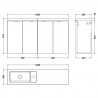 Fusion Gloss Grey 1000mm (w) x 579mm (h) x 260mm (d) Wall Hung Slimline 4 Door Vanity Unit with Basin - Technical Drawing