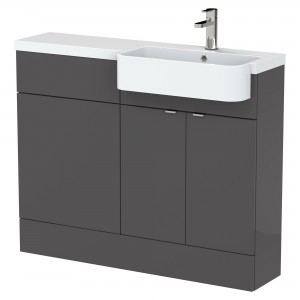 Fusion Gloss Grey 1100mm (w) x 904mm (h) x 460mm (d) Combination Unit & Right Hand Semi Recessed Basin