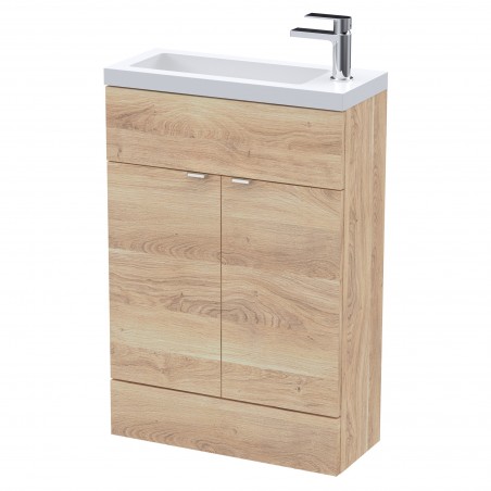 Fusion Slimline 600mm Vanity Unit With Polymarble Basin - Bleached Oak