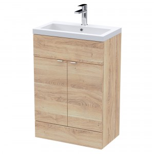 Fusion 600mm Vanity Unit With Polymarble Basin - Bleached Oak