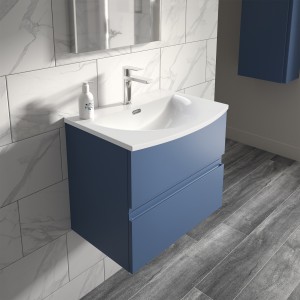"Urban" Satin Blue 500mm (w) x 530mm (h) x 390mm (d) Wall Hung 2-Drawer Vanity Unit & Curved Ceramic Basin