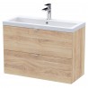Fusion 800mm Wall Hung 2 Drawer Unit With Polymarble Basin - Bleached Oak