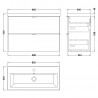Fusion 800mm Wall Hung 2 Drawer Unit With Ceramic Basin - Bleached Oak - Technical Drawing