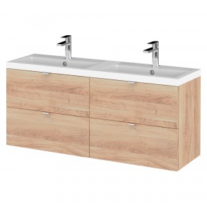 Fusion 1200mm Wall Hung 4 Drawer Vanity With Polymarble Double Basin - Bleached Oak