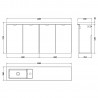 Fusion 1200mm Wall Hung 4 Door Vanity & Slimline Basin - Bleached Oak - Technical Drawing