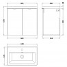 Fusion 600mm 2 Door Wall Hung Unit With Ceramic Basin - Bleached Oak - Technical Drawing