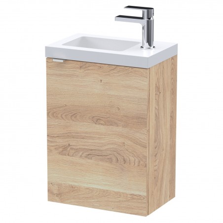 Fusion 400mm 1 Door Wall Hung Unit With Polymarble Basin - Bleached Oak