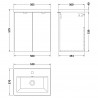 Fusion 500mm 2 Door Wall Hung Unit With Ceramic Basin - Bleached Oak - Technical Drawing