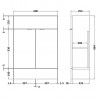 Fusion Anthracite Woodgrain 600mm (w) x 864mm (h) x 255mm (d) Compact Vanity Unit - Technical Drawing