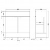 Fusion Anthracite Woodgrain 800mm (w) x 864mm (h) x 355mm (d) Vanity Unit - Technical Drawing