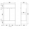 Fusion Gloss Grey 500mm (w) x 864mm (h) x 255mm (d) Slimline Vanity Unit - Technical Drawing