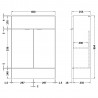 Fusion Gloss Grey 600mm (w) x 864mm (h) x 255mm (d) Slimline 2 Door Vanity Unit - Technical Drawing