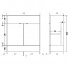 Fusion Gloss Grey 800mm (w) x 864mm (h) x 355mm (d) 2 Door Vanity Unit - Technical Drawing