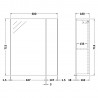 Fusion 600mm Mirror Cabinet - Bleached Oak - Technical Drawing