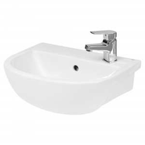 400mm (w) x 175mm (h) x 325mm (d) Curved Compact Semi-Recessed Basin (1 Tap Hole)