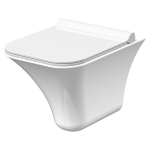 Rimless 350mm (w) x 355mm (h) x 490mm (d) Wall Hung Toilet Pan with Quick Release Soft Close Toilet Seat