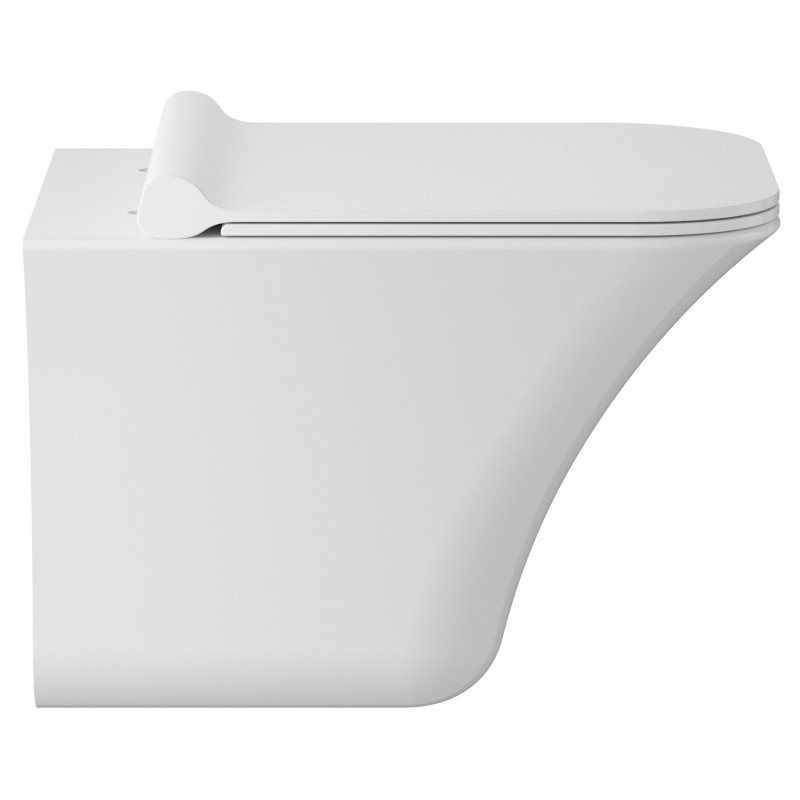 Rimless 350mm (w) x 355mm (h) x 490mm (d) Wall Hung Toilet Pan with Quick Release Soft Close Toilet Seat - Insitu