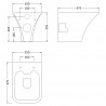 Rimless 350mm (w) x 355mm (h) x 490mm (d) Wall Hung Toilet Pan with Quick Release Soft Close Toilet Seat - Technical Drawing