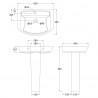Maya 650mm Basin with 1 Tap Hole and Full Pedestal - Technical Drawing