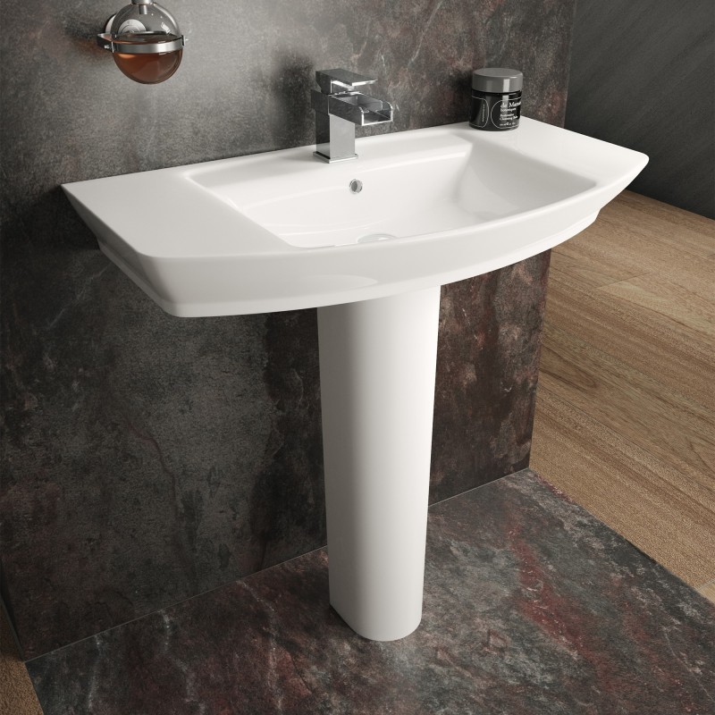 Maya 850mm Basin with 1 Tap Hole and Full Pedestal - Insitu